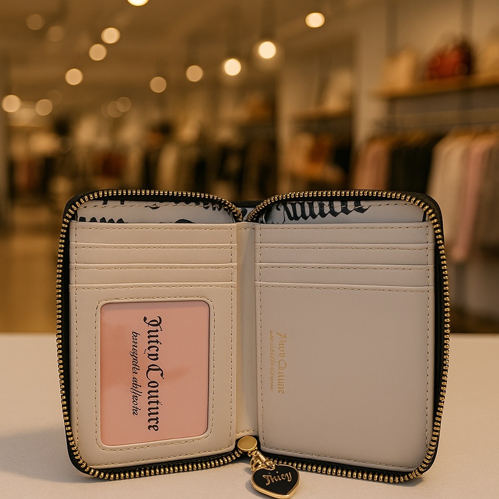 Juicy Couture Black Double Zip Wallet w/ Heart Charm – NWT - Picture 3 of 16